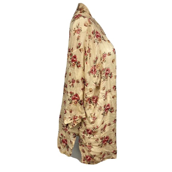 Sterling Styles Kimono Sz OS Tan Beige Floral Open Flowy Longline Cardi - Picture 3 of 7